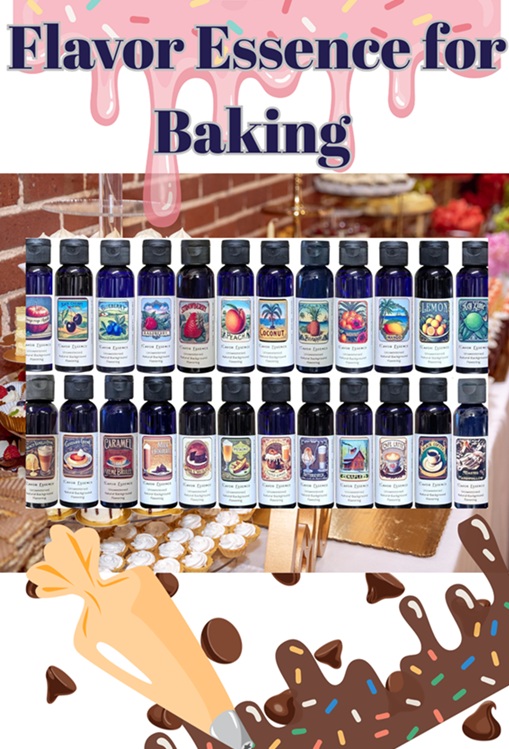 flavor essence for baking and dessert..colorful rows of bottles