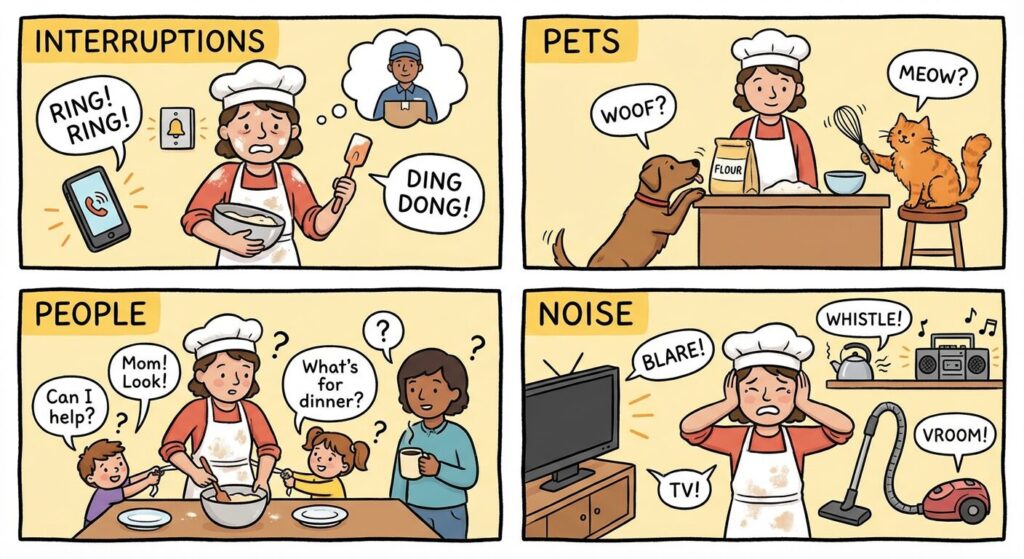 cartoon of situations that interfere with home baker life