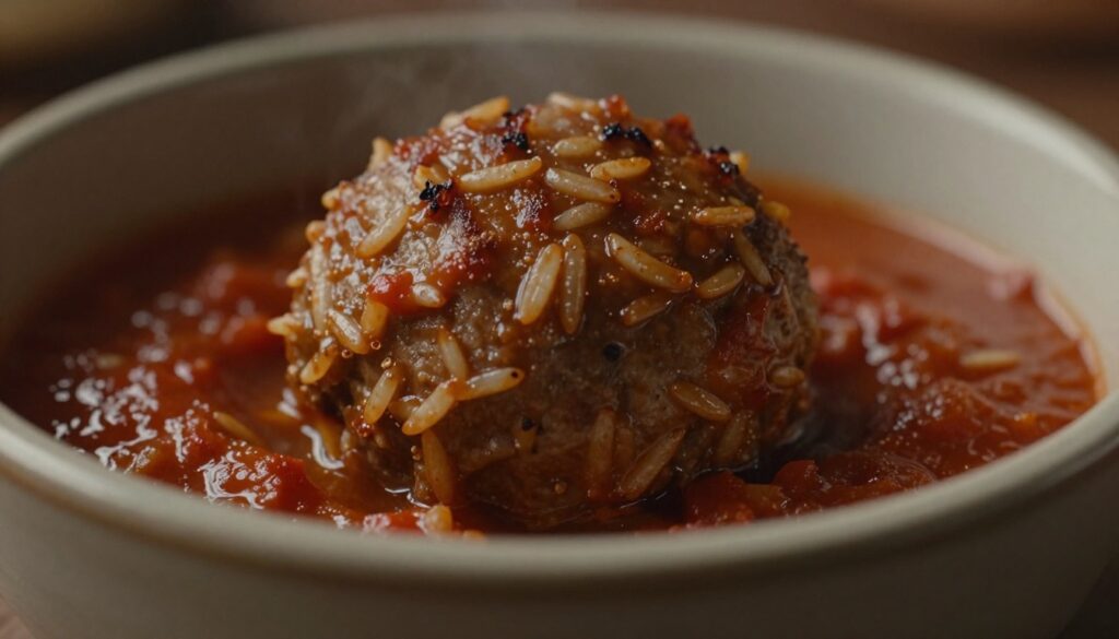 porcupine meatball in a bowl
