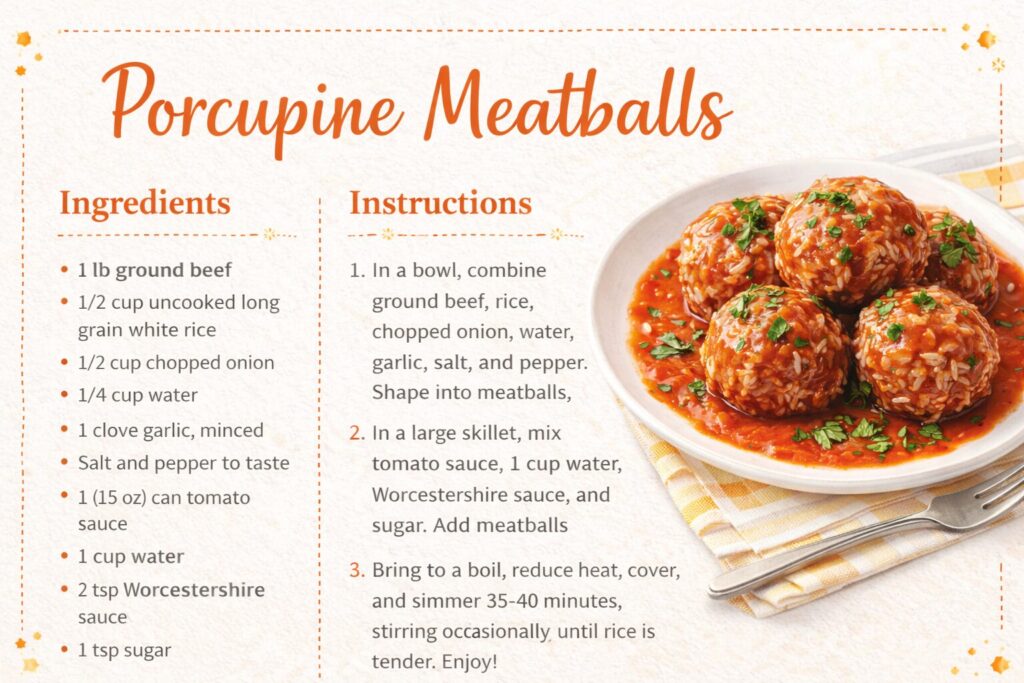 porcupine meatballs recipe card